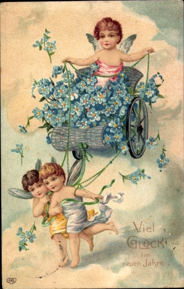 Postcard Happy New Year, angel, forget-me-not