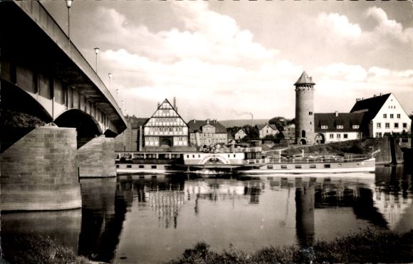 Ak Holzminden an der Weser, Jugendherberge, Weserbrücke