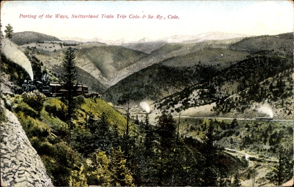 Ak Colorado Texas USA, scheiding van wegen, treinreis door Zwitserland