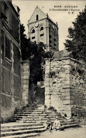 Ak Auvers sur Oise Val d'Oise, Treppe zur Kirche