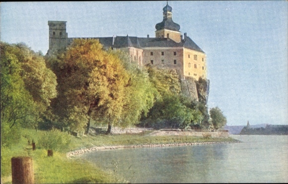 Postcard Persenbeug Gottsdorf an der Donau Lower Austria, Persenbeug Castle, Danube, trees, water,