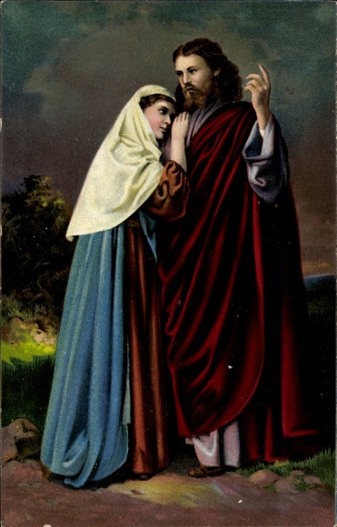 Ansichtkaart Oberammergau in Opper-Beieren, Passiespel, Christus en Maria
