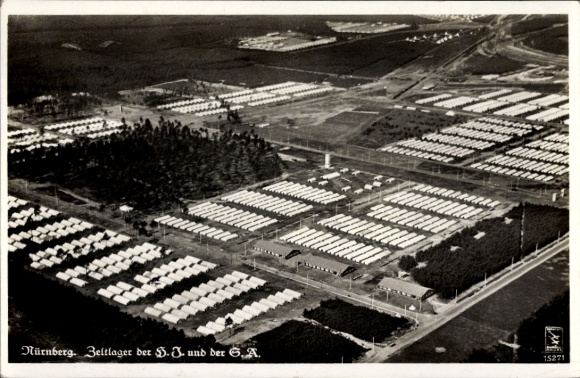 PC Nuremberg Reich Party Rally, tent camp of the HJ and the SA, aerial photograph, Klinke & Co. 15271