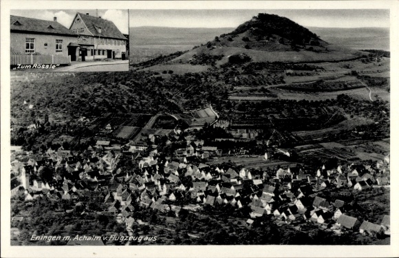Postcard Eningen unter Achalm am Albtrauf, aerial photograph, Gasthaus zum Rössle