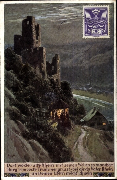 Song artist PC Hey, Paul, folk song card No. 97, where the old Rhine with its waves