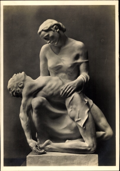 Postcard plastic by Josef Thorak, Pieta, Dying, HDK 415, Photo Hoffmann