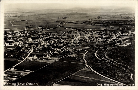 Postcard Plattling im Gäuboden Lower Bavaria, aerial photo, city panorama