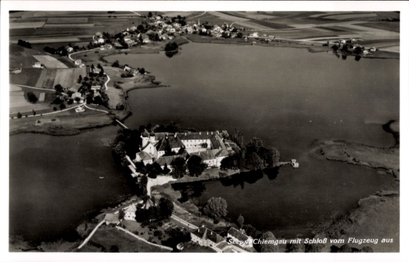 Postcard Seeon Seebruck am Chiemsee Upper Bavaria, aerial photograph, castle