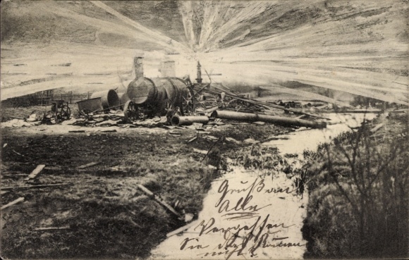 Postcard Hamburg Bergedorf Neuengamme, natural gas fire, destruction