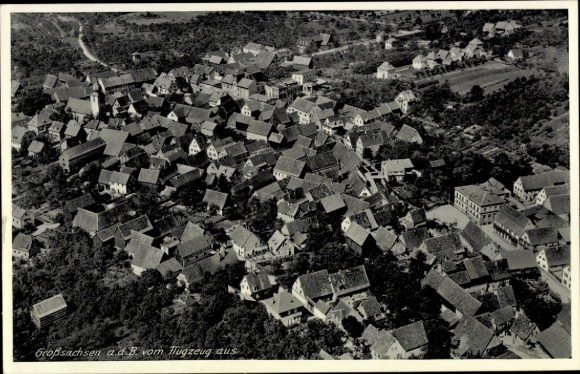Postcard Großsachsen Hirschberg an der Bergstraße, aerial view of many roofs, urban architecture