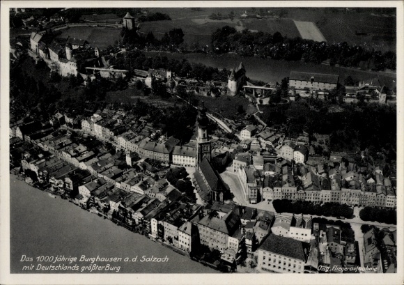 Postcard Burghausen an der Salzach Upper Bavaria, aerial photograph