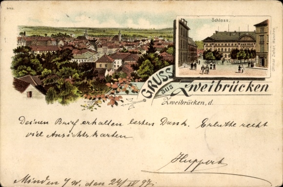 Chromo-Litho Zweibrücken in the Palatinate, general view, castle