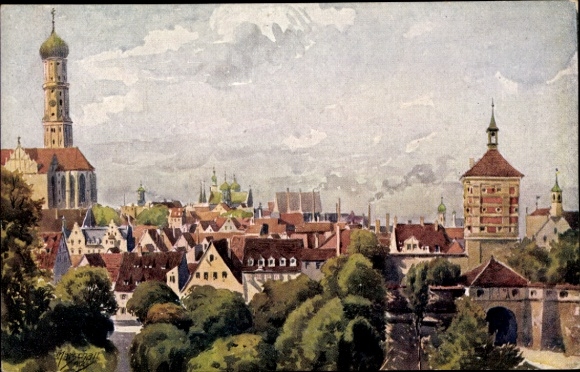 Artist PC Marschall, J., Augsburg, St. Ullrichskirche and Red Gate