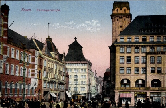 Postcard Kettwig Essen in the Ruhr area, Kettwigerstraße, historical city view, buildings, people,...