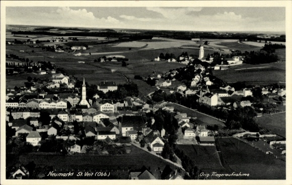 Postcard Neumarkt Sankt Veit an der Rott Upper Bavaria, aerial photograph, landscape with city view, churches