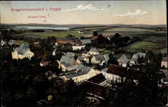 PC Großhartmannsdorf in the Ore Mountains, Great Pond, place from a bird&#39;s eye view