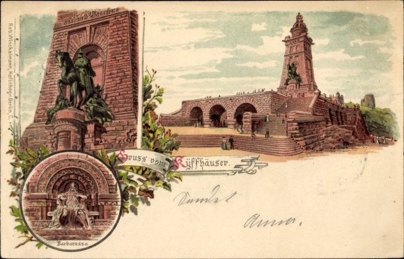 Litho Steinthaleben Kyffhäuserland in Thüringen, Kaiser Wilhelm Denkmal, Barbarossa