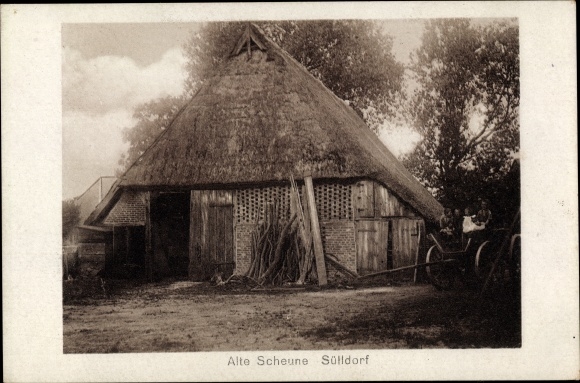 PC Hamburg Altona Sülldorf, old barn, children on a cart, Gasthof Paul Kröger