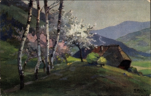 Artist Postcard Reiss, Fritz, Black Forest, spring landscape