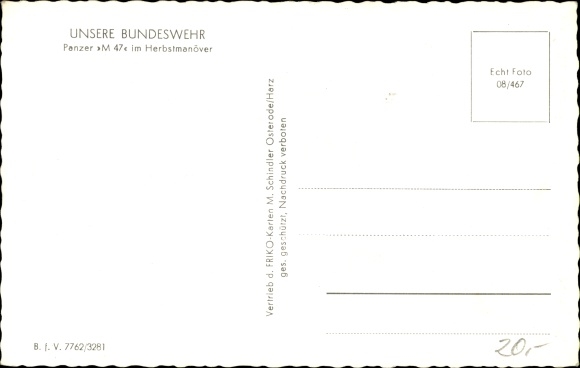 Postcard German Bundeswehr, tank M 47 in maneuvers, 012