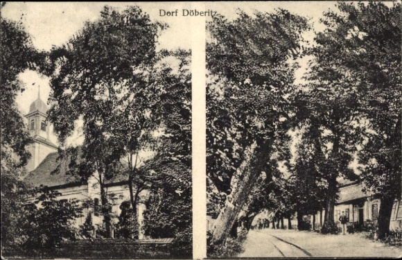 Postcard Döberitz in Havelland, church tower, street