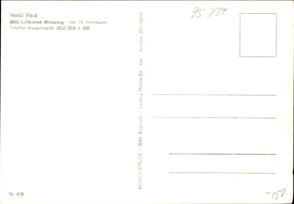 Postcard Wirsberg in the Fichtelgebirge, Hotel Post, owner H. Herrmann