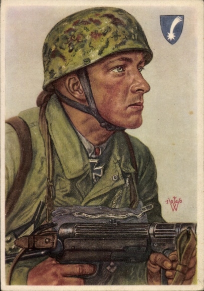 Artist Postcard Willrich, Wolfgang, Sergeant Helmut Arpke, Knight's Cross recipient, VDA School Collection 1940
