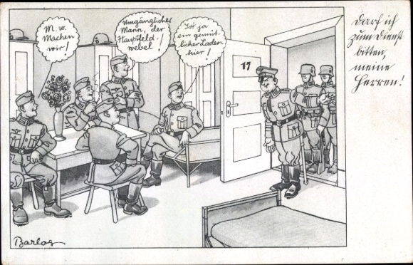 Künstler Ak Barlog, Wehrmacht, Darf ich zum Dienst bitten