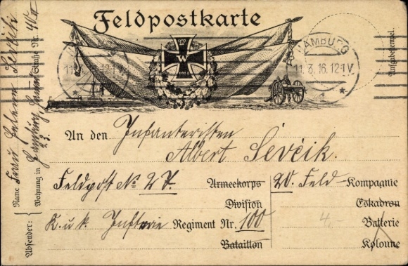 Postcard Regimental Card, Iron Cross