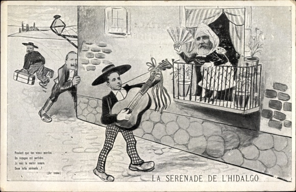 Artist PC La Serenade de l&#39;Hidalgo, Emile Loubet, King Alfonso XIII, Wilhelm II, caricature