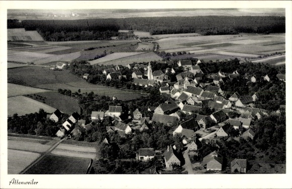 Postcard Attenweiler in Württemberg, aerial photograph