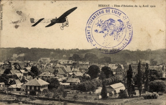 Ak Bernay Eure, Panorama, Fetes d'Aviation 14. April 1912