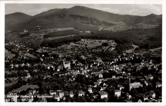 Postcard Müllheim in Baden Markgräflerland, aerial photograph, Hochblauen