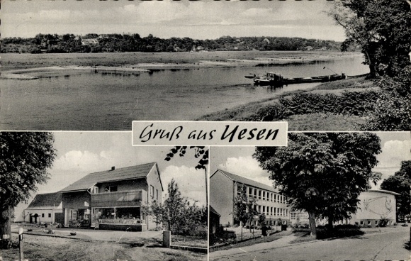Postcard Uesen Achim in Lower Saxony, Weser, house with shop, school