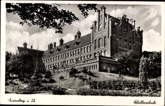 Postcard Eisenberg in Thuringia, Schiller School