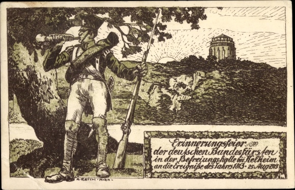 Postal stationery PC Kelheim an der Donau, Liberation Hall, commemoration of the German federal princes 1913