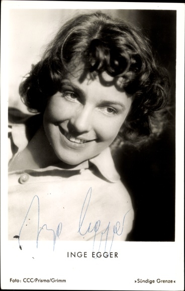 Postcard actress Inge Egger, Sinful Border, portrait, autograph