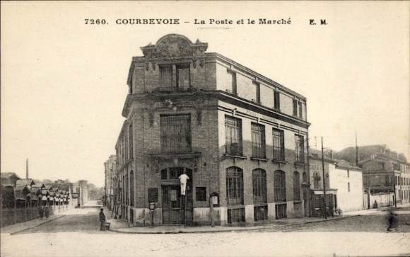 Postcard Courbevoie Hauts de Seine, La Poste et le Marché