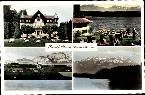 Postcard Krottenmühl Söchtenau am Simssee Upper Bavaria, Kurhotel Simssee, lake view