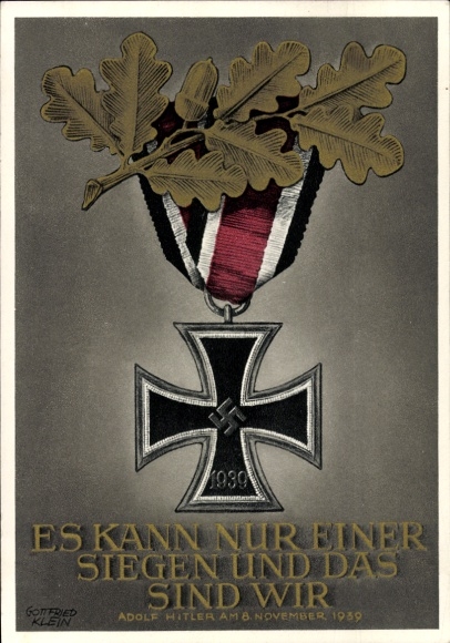 Postal stationery artist Postcard Klein, Only one can win and that is us, quote Adolf Hitler