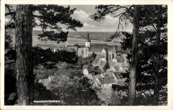 Ak Mansfeld im Harzvorland, Teilansicht, Kirchturm