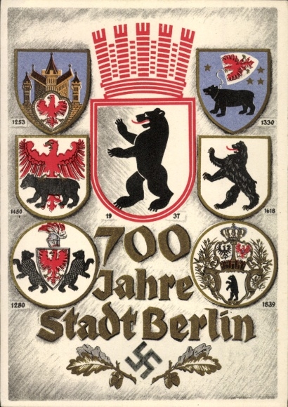 Coat of arms Postcard Berlin, 700th anniversary, city coat of arms since 1253 to 1937, Berlin bear