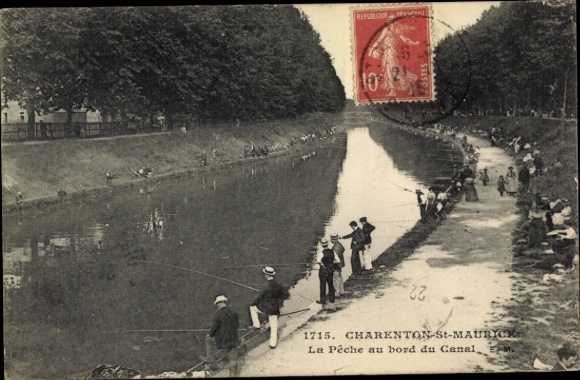 Postcard Charenton Saint Maurice Val de Marne, La Peche au bord du Canal