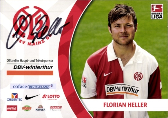 Autograph card footballer Florian Heller, 1. FSV Mainz 05
