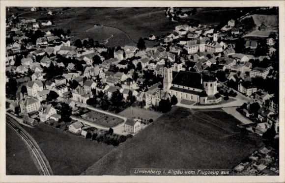 Postcard Lindenberg im Allgäu Swabia, aerial view of churches and buildings