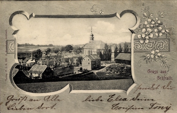 Passepartout Postcard Gräfrath Solingen, partial view, church