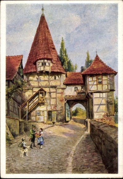 Künstler Ak Sollmann, Horn Bad Meinberg am Teutoburger Wald, Fachwerk, Tor