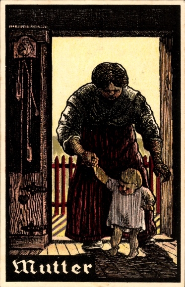 Artist Postcard Mother, Woman with Toddler, German Adult Education Center, Hellerau Dresden