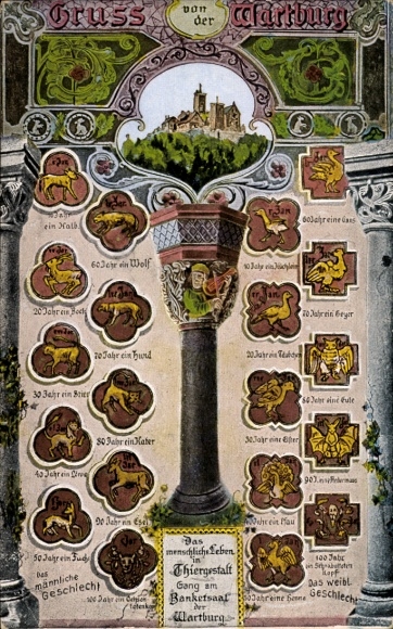 Postcard Eisenach, The Wartburg, Human Life in Animal Form