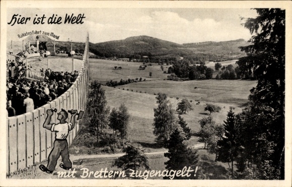 Postcard Germany, Here the world is nailed shut, Rocket ride to the moon, Fair